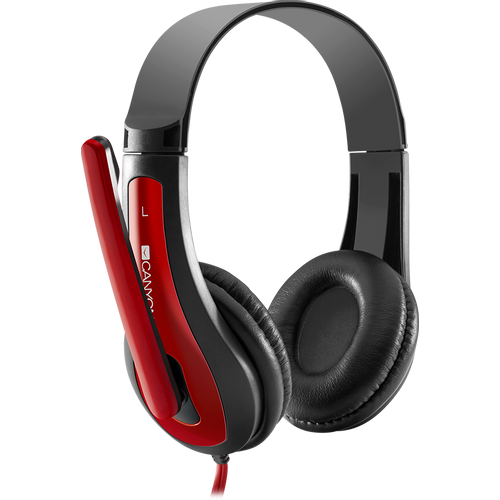 CANYON HSC-1 basic PC headset with microphone, combined 3.5mm plug, leather pads, Flat cable length 2.0m, 160*60*160mm, 0.13kg, Black-red slika 3