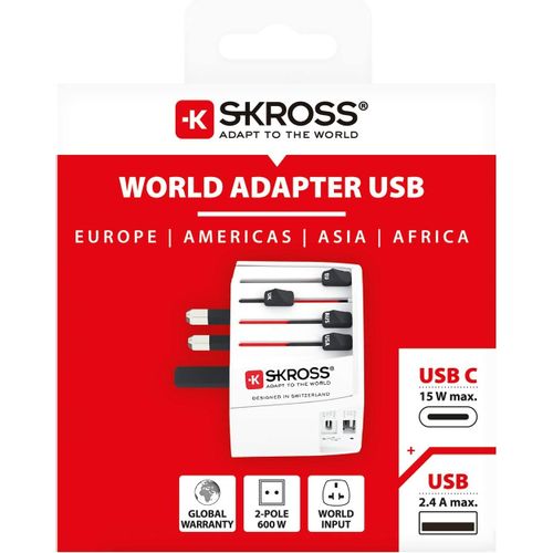 Skross adapter MUV Euro, Aus/Kina, UK, SAD/Japan + USB-A/USB-C slika 5