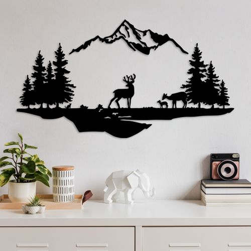 Deer And Landscape - 1 Black Decorative Metal Wall Accessory slika 1