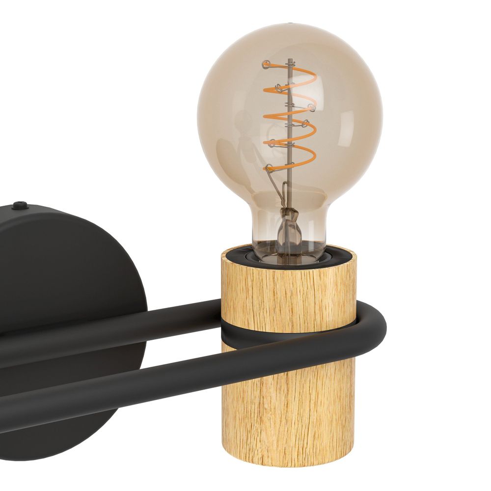 Eglo zidna lampa 'Chieveley' E27, crna/boja drveta slika 3