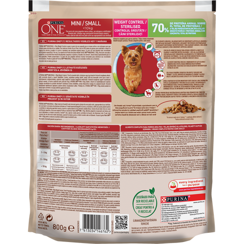 Purina ONE MINI Dog < 10 kg Weight Control, bogata ćuretinom, sa rižom, 800g slika 3