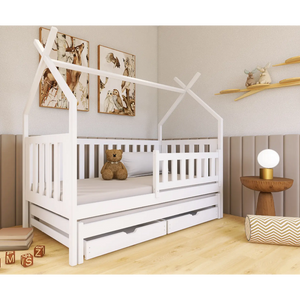 Drveni dečiji krevet Tytusa sa dodatnim krevetom i fiokom - beli - 160/180x80 cm