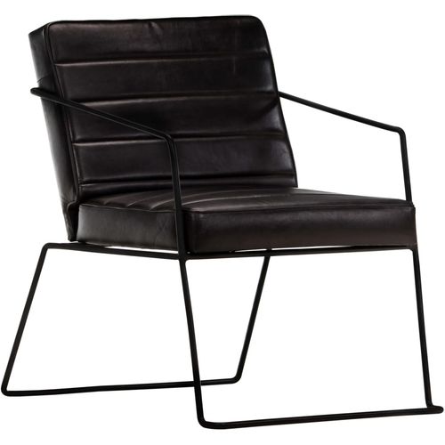 Fotelja od prave kože crna slika 9