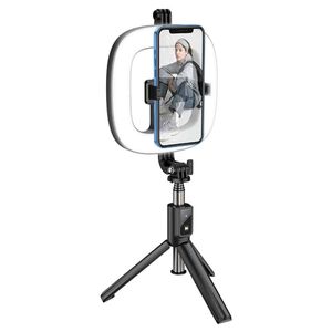 Hoco - Selfie Stick Showfull (LV03 Plus) - LED prsten-za telefone 4.7 - 6.5 i GoPro 1/4 vijak - crni