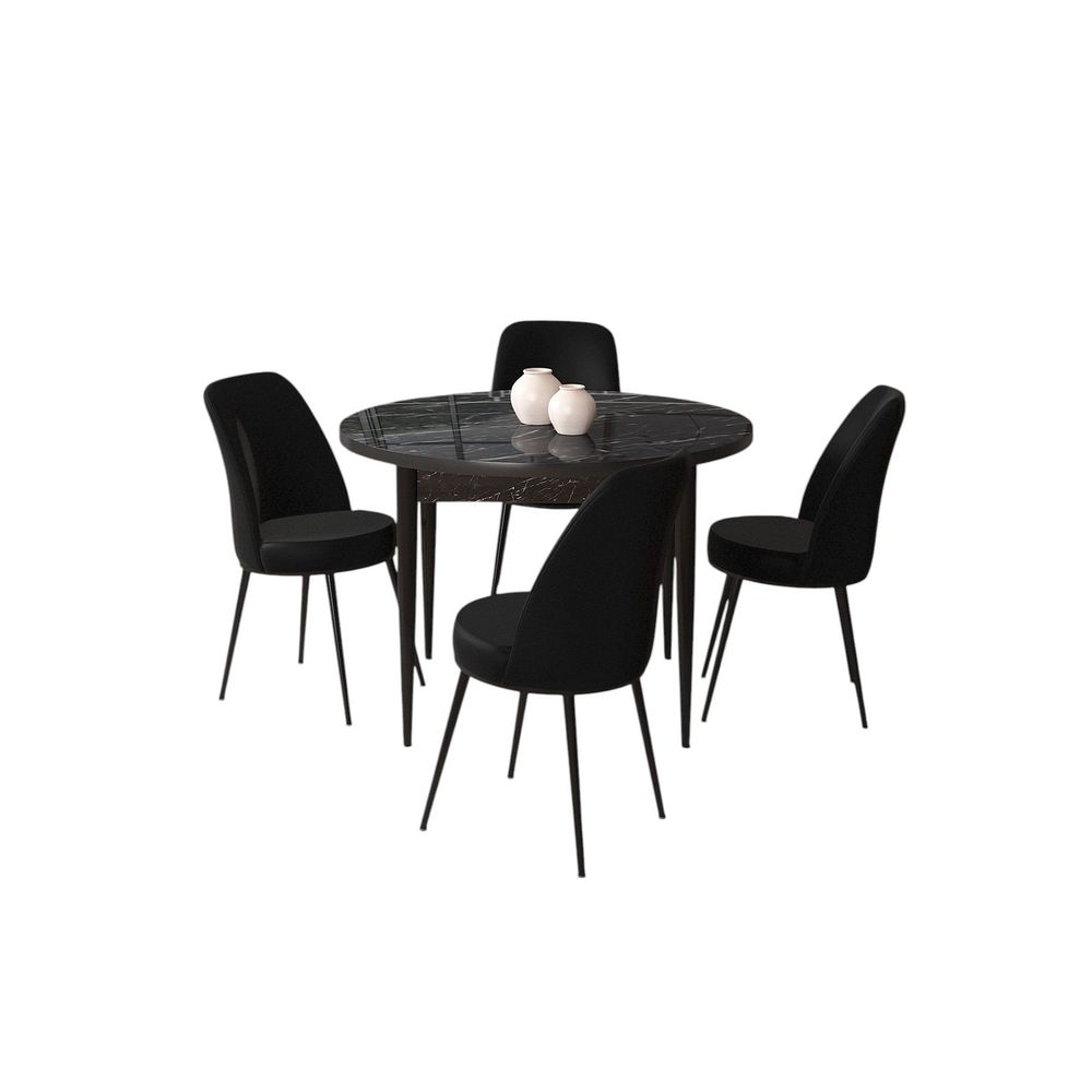 Set Trpezarijskog Stola i Stolica - Tor Crni Mramor (5 Komada) - crni slika 2