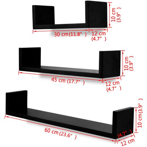 3 Crne Zidne Police od MDF-a U-oblika za Knjige/DVD slika 25