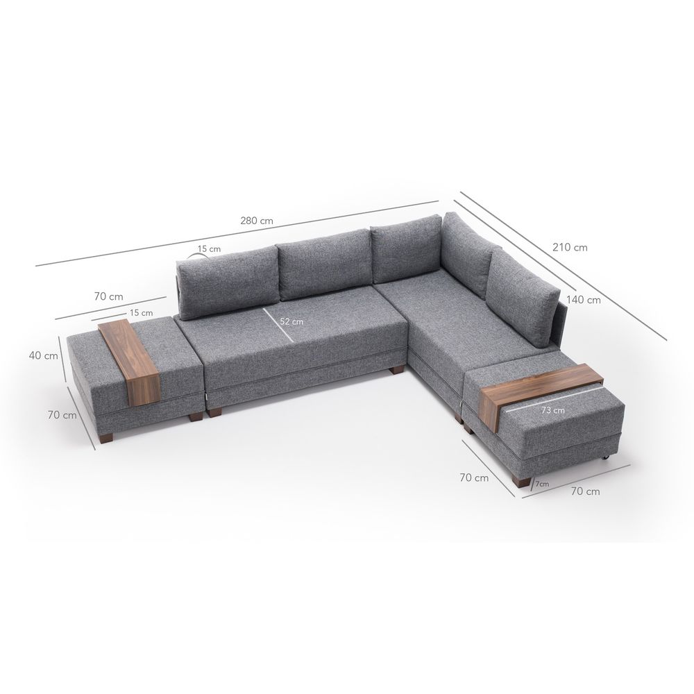 Ugaona Sofa na Razvlačenje Fly - Desni Kut, Siva slika 10
