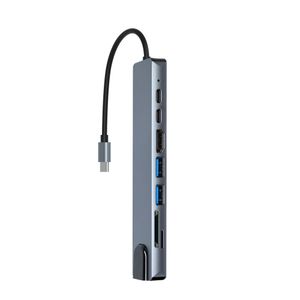 Type C HUB 8u1 4K HDMI SD/TF USB-C PD 100M RJ