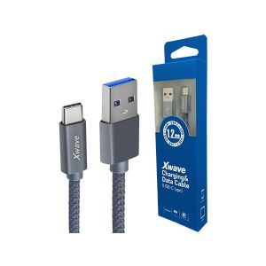 Xwave Kabl USB Tip C  muški na Tip A   muški  1.2M   3A, PVC tamno sivi pleteni