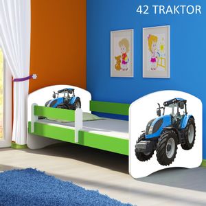 Dječji krevet ACMA s motivom, bočna zelena 140x70 cm 42-traktor