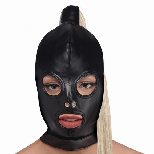 Blonde Ponytail Bondage Hood - Black slika 1