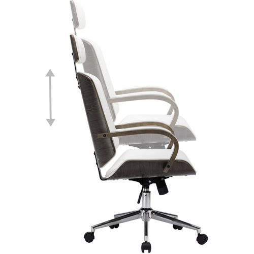 Okretna uredska stolica od umjetne kože i savijenog drva bijela slika 19