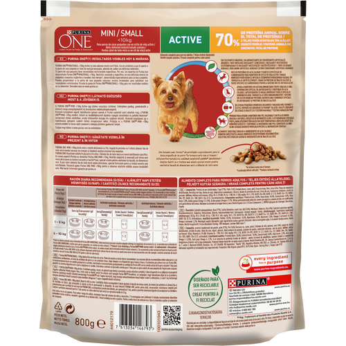 Purina ONE MINI Dog < 10 kg Active, bogata piletinom, s rižom, 800 g slika 2