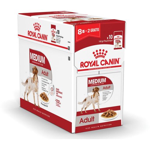 ROYAL CANIN SHN Medium adult vrećice za pse 140 g, potpuna hrana za odrasle pse srednje velikih pasmina (od 11 do 25 kg), od 12 mjeseci do 10 godina starosti, 8+2 vrećice Gratis slika 1