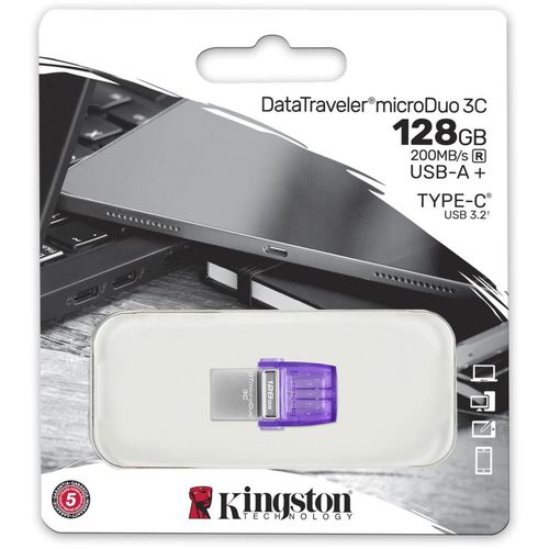 Kingston DTDUO3CG3/128GB 128GB USB Flash Drive, 2-in-1 USB 3.2 Gen.1 Type-C & Type-A, DataTraveler microDuo 3C, Read up to  200MB/s slika 3