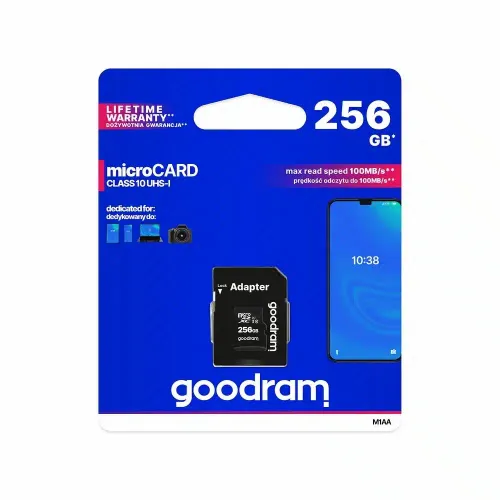 Memorijska kartica GOODRAM microSD SD 256GB CLASS 10 UHS I 100MB/s s adapterom slika 1