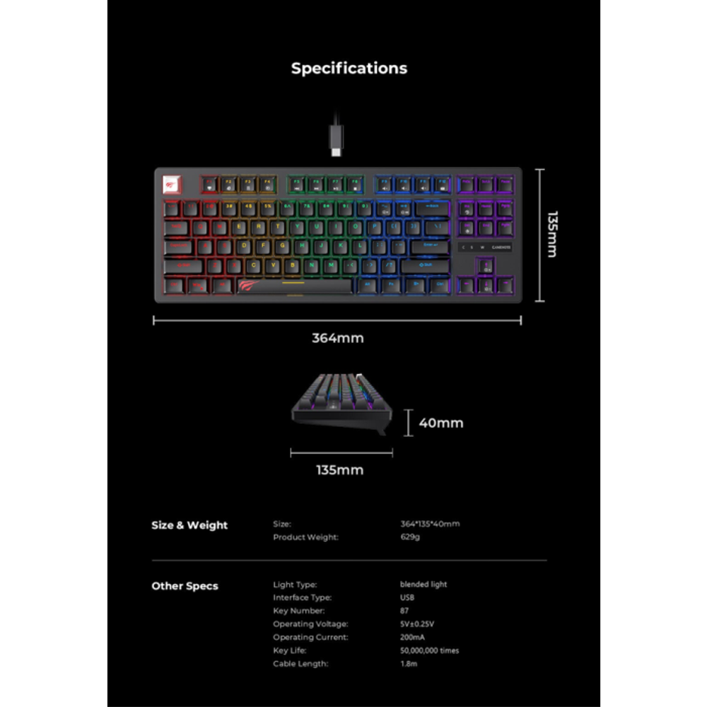 Havit Gamenote USB mehanička tipkovnica HV-KB892L - ANG znaki slika 5