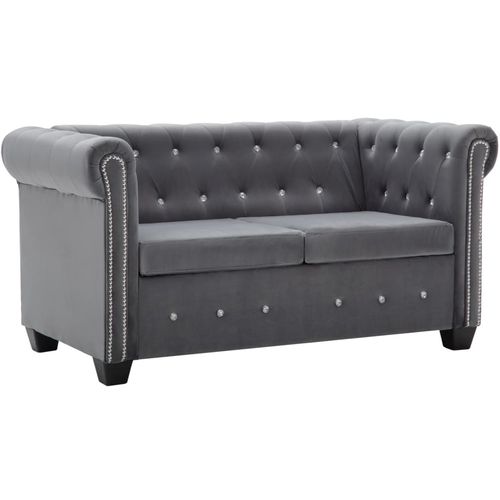 Dvosjed Chesterfield s baršunastom presvlakom 146 x 75 x 72 cm sivi slika 39