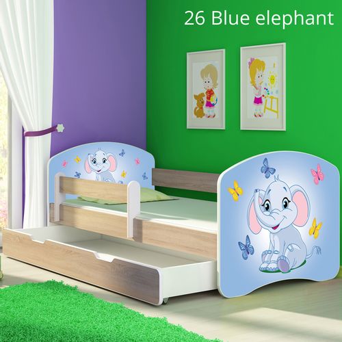 Dječji krevet ACMA s motivom, bočna sonoma + ladica 140x70 cm 26-blue-elephant slika 1