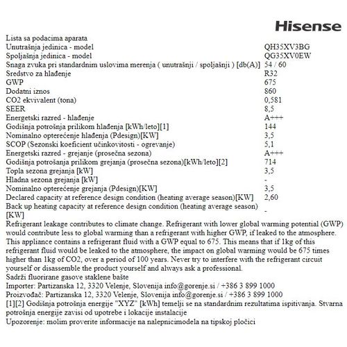 Hisense Energy Pro X Inverter klima uređaj 12000 BTU, WiFi integrisan slika 9