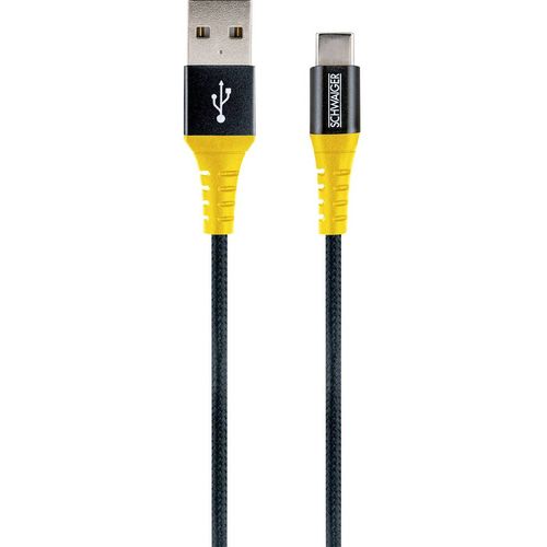 Schwaiger USB kabel USB 2.0 USB-A utikač, USB-C® utikač 1.20 m crna, žuta odporan na paranje WKUC10 511 slika 1
