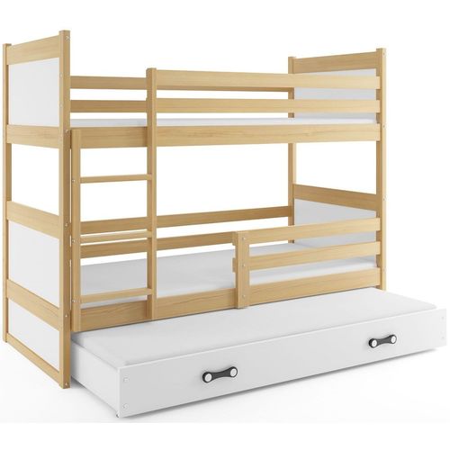 Drveni dječji krevet na sprat Rico sa tri kreveta - 190x80cm - Bukva/Bijeli slika 2