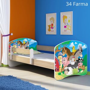 Dječji krevet ACMA s motivom, bočna sonoma 140x70 cm - 34 Farm