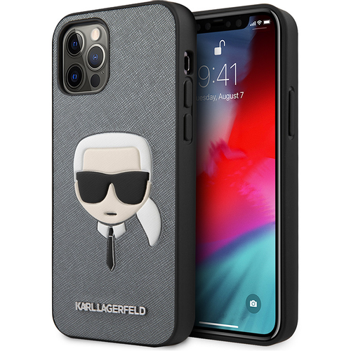 Maska Karl Lagerfeld Hc PU Saffiano Head za iPhone 12/12 Pro 6.1 srebrna (KLHCP12MSAKHSL) slika 1