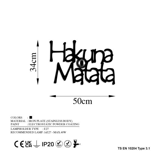 Hakuna Matata V2 Black Wall Lamp slika 8