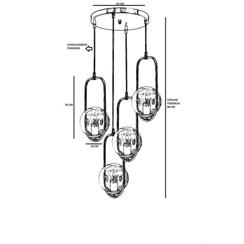 Ahu 4 Lü Tepsili Füme Camlı Siyah Sarkıt Black Chandelier slika 4