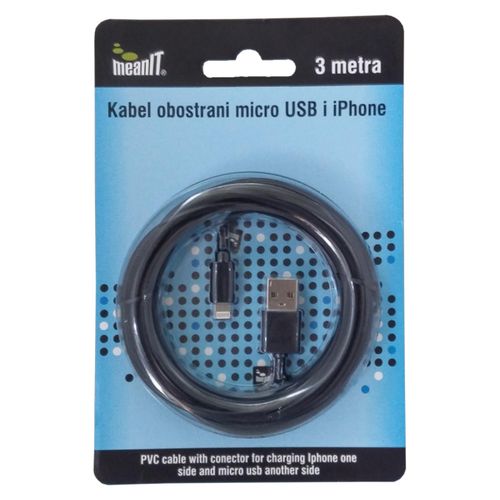 MeanIT USB kabl sa micro USB i iPhone priključkom, 3 met - KABEL MICROUSB / iPHONE slika 1