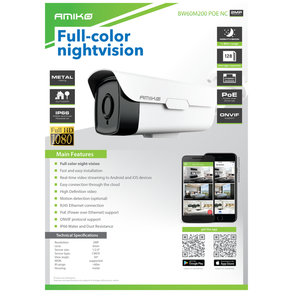Amiko Home Kamera IP, 2MP, Color Night, SD utor, 6mm, IP66 - BW60M200 POE NC slika 2
