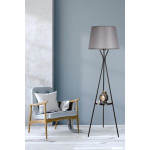 Venedik sehpalı siyah lambader pramit açık hasır gri abajurlu Grey Floor Lamp