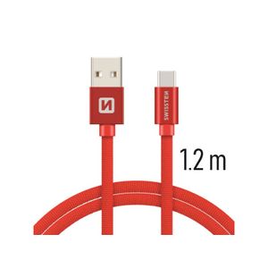 SWISSTEN kabel USB/USB-C, platneni, 3A, 1.2m, crveni