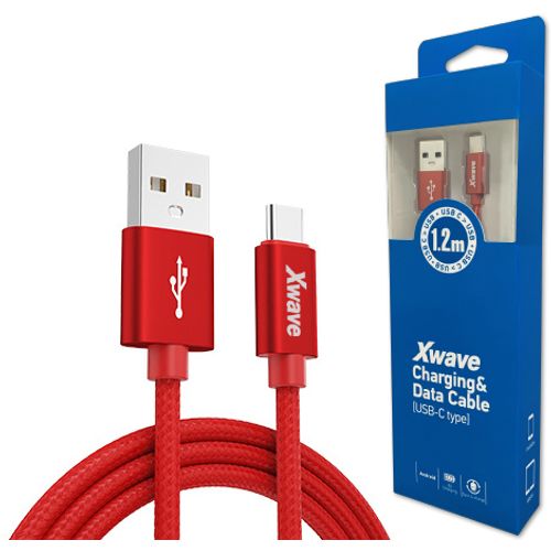 Xwave Kabl USB Tip-C 3.0 muški na Tip-C 3.1 muški 1.2M 3A,aluminium,upleteni,crveni slika 1