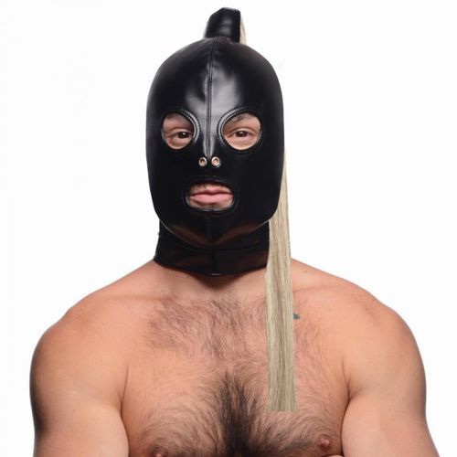 Blonde Ponytail Bondage Hood - Black slika 3