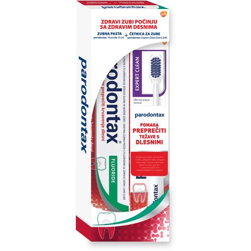 Parodontax® Pasta za zube Fluoride 75 ml + Parodontax četkica za zube Expert clean Extra soft slika 1