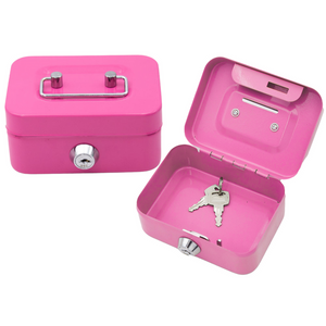 Kutija za pohranjivanje - Kasica prasica - Zaključavanje, dva ključa, metalna - Ružičasta boja