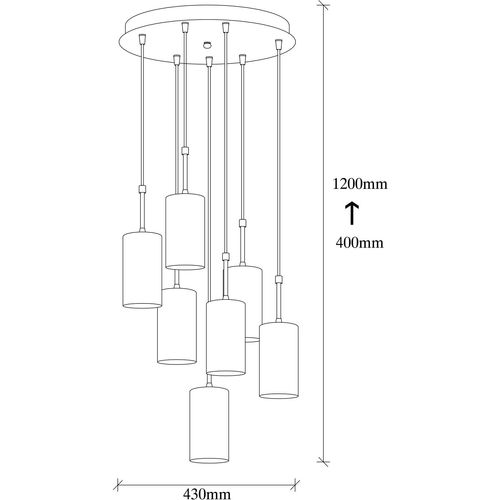 Opviq Vislica KEM  ROUND  antique crna, metal , promjer 43 cm, visina 120 cm, podesiva visina, duljina kabla 90 cm, 7 x E27 40 W, Kem - 6391 slika 4