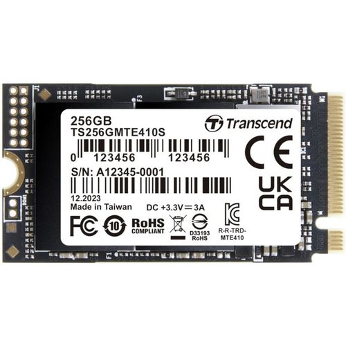 Transcend TS256GMTE410S 256GB, M.2 2242, PCIe Gen4x4, NVMe, 3D TLC, DRAM-less, Read up to 3300 MB/s, Write up to 1600 MB/s, Single-sided slika 1