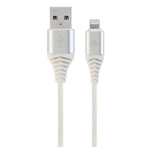 CC-USB2B-AMLM-2M-BW2 Gembird Premium cotton braided 8-pin charging and data cable, 2m, silver/white slika 1