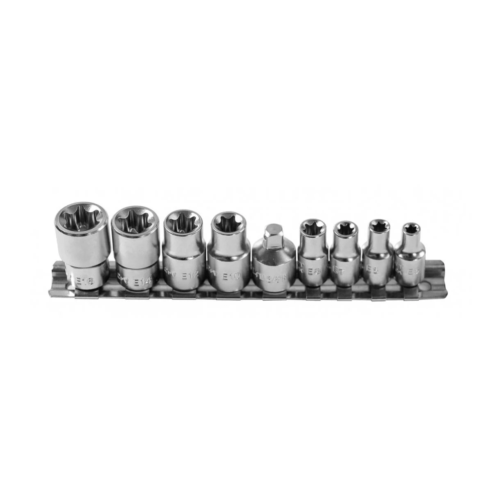 Högert  Set nasadnih ključeva, E profil, E5-E16 + redukcija s 3/8 na 1/4, 9-dijelni,na metalnoj traci slika 1