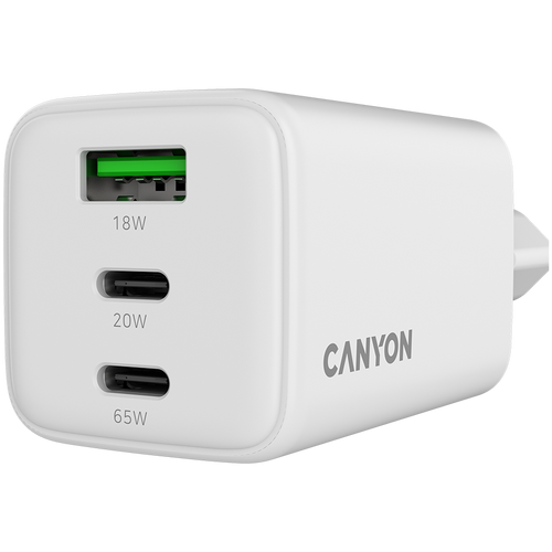 CANYON charger CU65ACC GaN 65W 2xPD 1xQC EU White slika 5