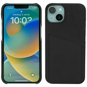 Wachikopa Navlaka za iPhone 14, držač za kartice, koža, crna - Full Leather Case iPhone 14 Black