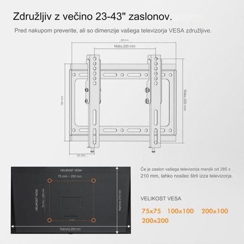 Nosač za TV VonHaus 17-37.5'' s nagibom do 75kg slika 6