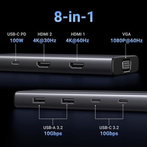 UGREEN 8in1 USB-C 4K docking station, 100W PD slika 3