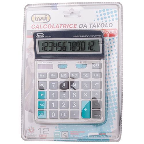 TREVI kalkulator velike znamenke, solarni + baterije, sivi EC3780 slika 2