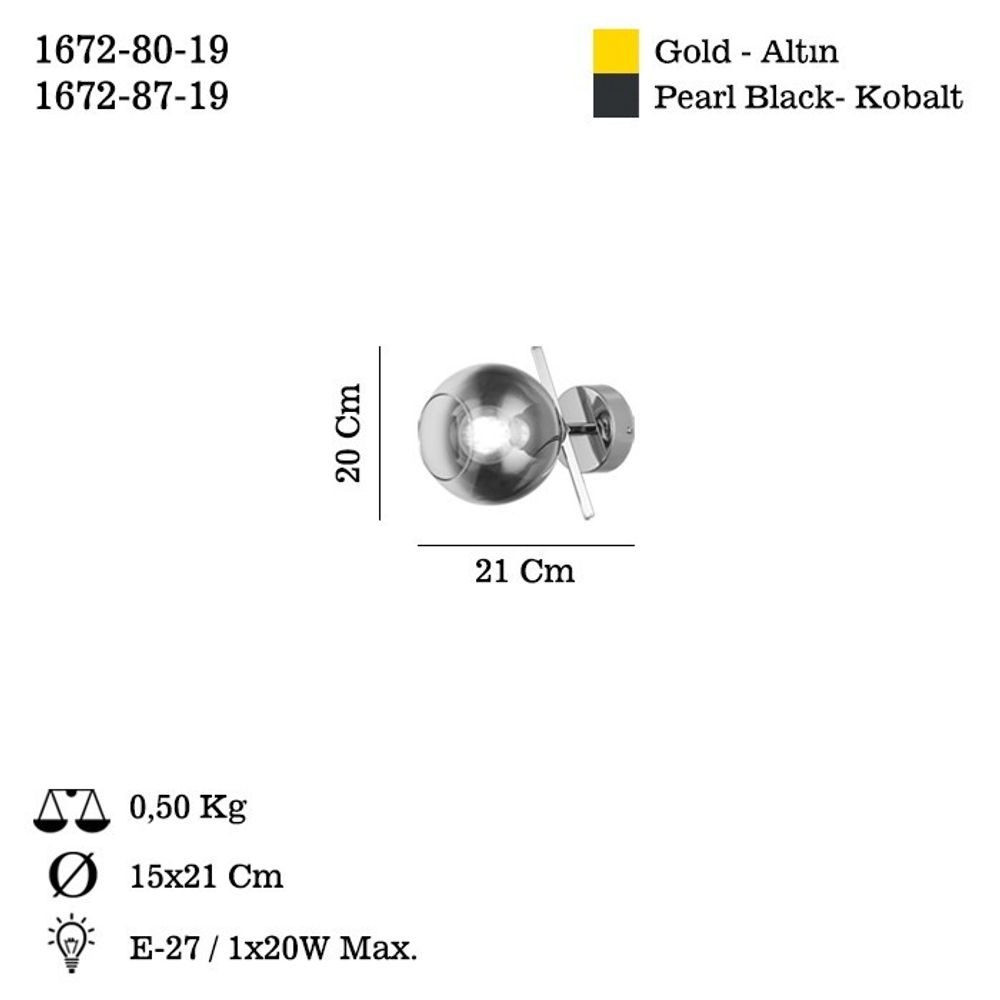 Bena - 87-19 Kobaltna Zidna Lampa slika 3