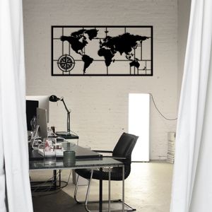Wallity World Map Metal Decor 7 Black Decorative Metal Wall Accessory