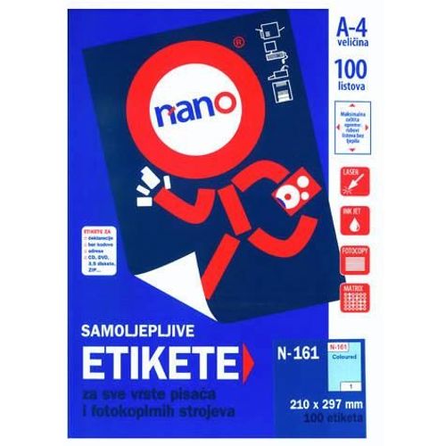 Etikete za laserske i ink-jet pisače Nano, N-161, 210x297 mm, plave, 100/1 slika 2